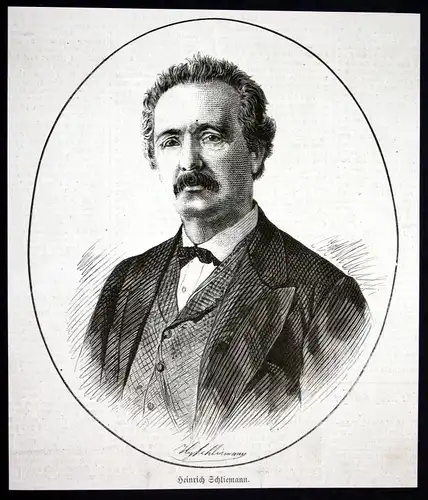 1877 Heinrich Schliemann Archäologe Portrait Holzstich antique print