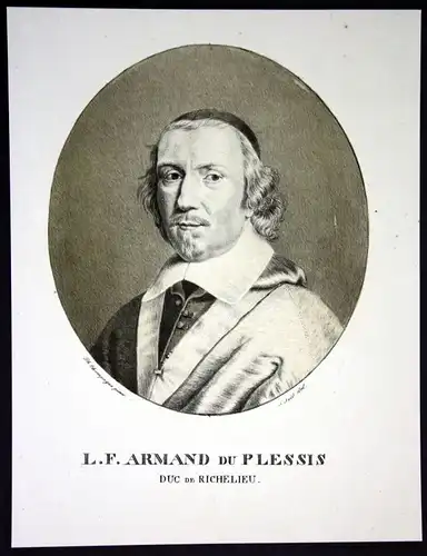 18. Jh. Armand Jean du Plessis de Richelieu cardinal Portrait Lithographie litho