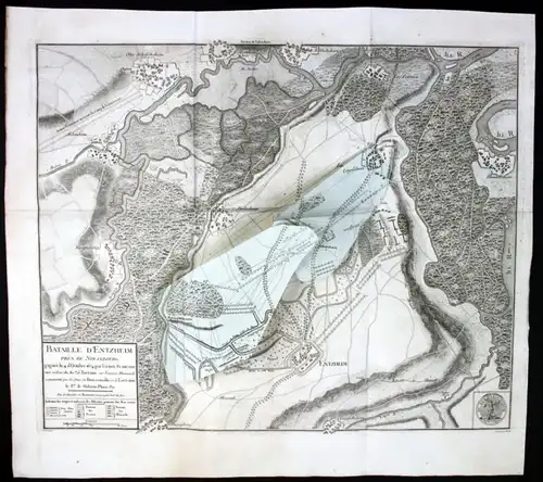 Ca. 1780 Bataille de Entzheim Alsace Elsass gravure Kupferstich Karte map