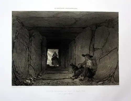 Ca. 1870 Gavrinis Caim Bretagne France estampe Lithographie lithograph