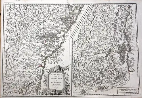 1754 Alsace France gravure carte Basel Breisach Strasbourg Robert de Vaugondy