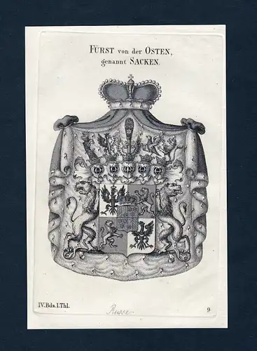 1820 Osten Sacken Wappen Adel coat of arms Heraldik Kupferstich engraving