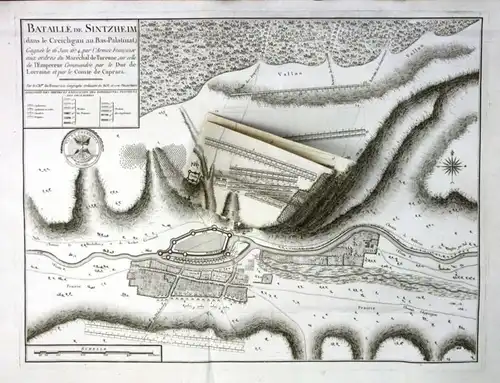 Ca. 1780 Schlacht bei Sinsheim battle Kupferstich Karte map