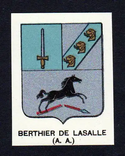 Ca.1880 Berthier de Lasalle Wappen Adel coat of arms heraldry Lithographie print