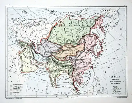 Asia Asien China Arabia India Weltkarte Karte world map Lithographie lithograph