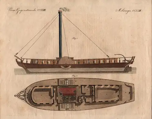 Dampfschiff Dampfer Dampfboot steamboat Bertuch Kupferstich engraving 1800
