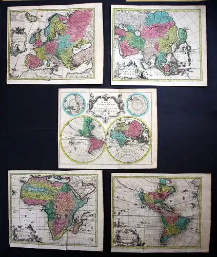 World map America Asia Europe Africa continents set of 5 maps chart Kilian