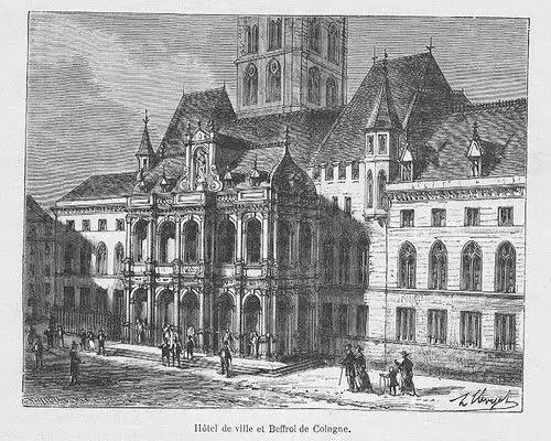1880 - Köln Rathaus Original Holzstich wood engraving gravure