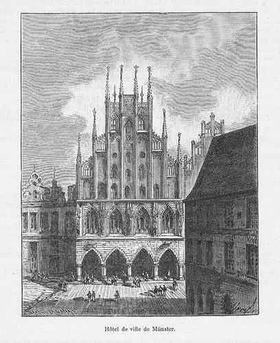 1880 -Münster Rathaus Original Holzstich engraving gravure