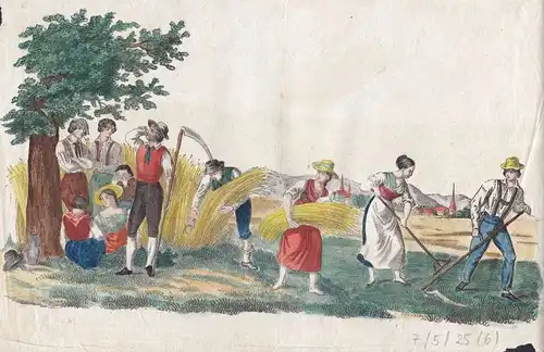 Ca. 1840 Getreide Ernte Bauern Farm farming farmers Lithographie Bilderbogen