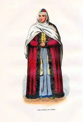 1845 - Siberia Sibirien Tomsk Trachten Holzstich costumes antique print