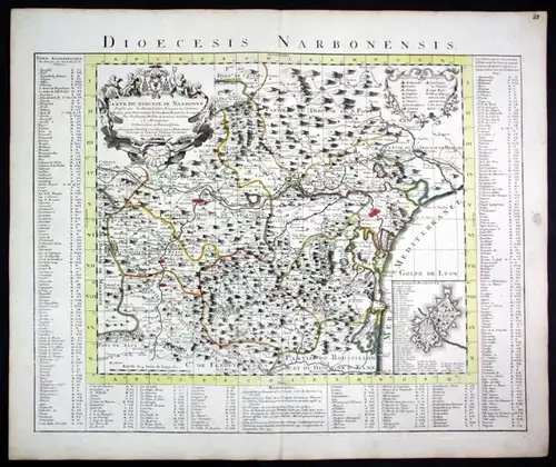 Ca. 1730 Narbonne Carcassonne Beziers Limoux Leucate map Karte Covens Mortier