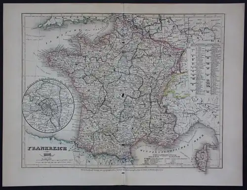 1855 - Frankreich France Paris Corse Korsika gravure Stahlstich Karte map carte