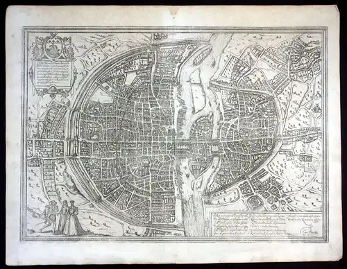 Ca. 1575 Paris Braun Hogenberg map Plan gravure engraving Kupferstich