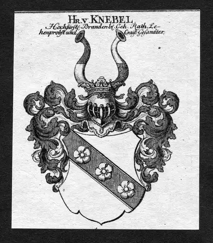 1820 - Knebel Wappen Adel coat of arms heradlry Heraldik Kupferstich