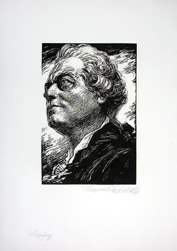 Gotthold Ephraim Lessing Holzschnitt signiert Portrait Leopold Wächtler