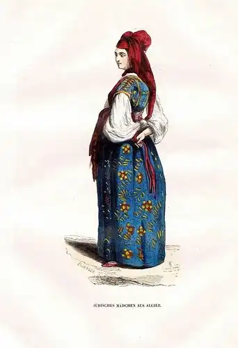 1845 Algier Alger Algerin Algerien Trachten Holzstich costumes antique print