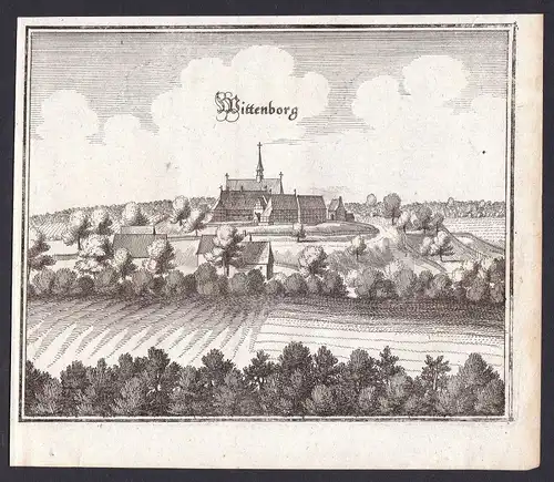 1650 Wittenburg Mecklenburg-Vorpommern Amtshaus Merian Kupferstich antique print