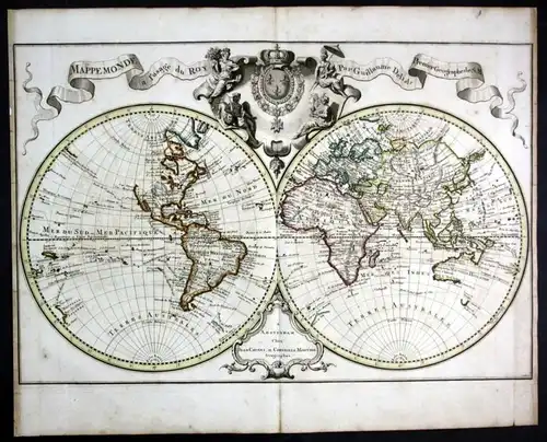 1720 World map Weltkarte mappemonde Delisle Covens Mortier Karte Kupferstich