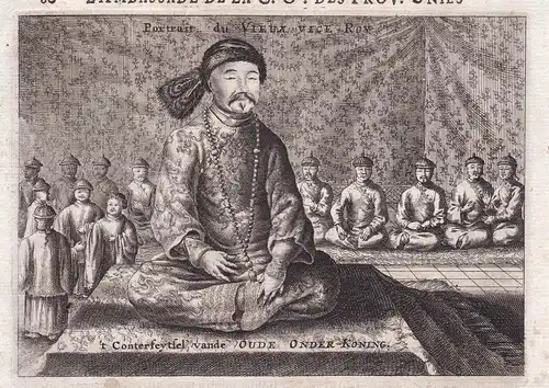 1670 China king König emperor Asia Portrait Kupferstich antique print Nieuhof
