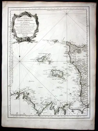 1757 Jersey Island Guerney Channel islands Bellin sea map See Karte