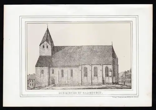 1845 - Gadebusch Kirche - Mecklenburg Lithographie Ansicht.