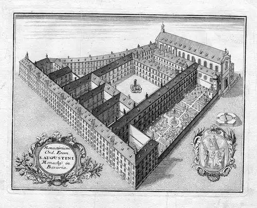 1731 München Augustiner Kloster Bayern Kupferstich antique print Steidlin