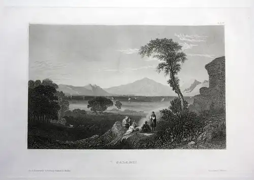1850 Salamine Salamis Greece Grienchenand view Ansicht Stahlstich antique print