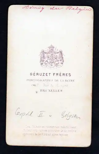 Ca. 1870 Leopold II Belgium Belgique king roi Belges Uniform CDV Photo vintage
