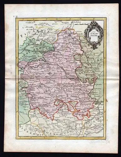 1767 Champagne France gravure carte Karte map Kupferstich antique print Le Rouge