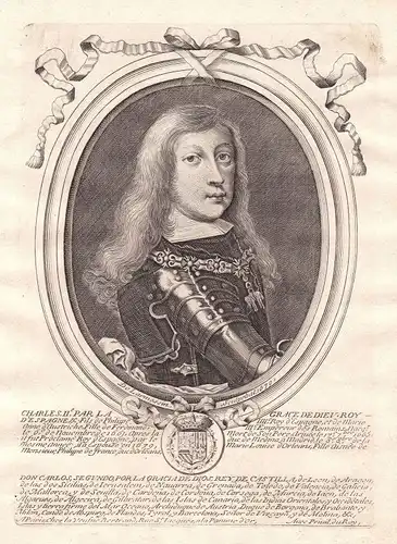 1680 Carlos II de Espana rey Portrait Kupferstich engraving de Larmessin