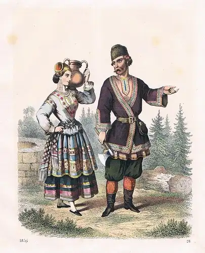 1856 - Russland Russia Russen Tracht Trachten costumes Lithographie lithography