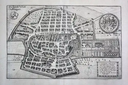 1698 Stuttgart Karte plan Ansicht view Kupferstich antique print Merian