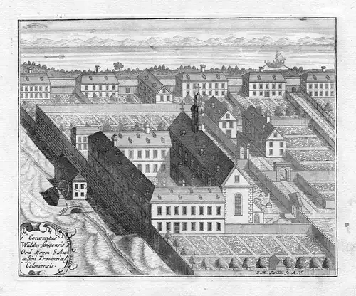 1731 Augustinerkloster Wallerfangen Kloster Kupferstich antique print Steidlin