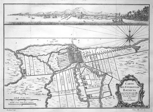 1750 Jakarta Java Indonesia Karte map view Kupferstich antique print Bellin