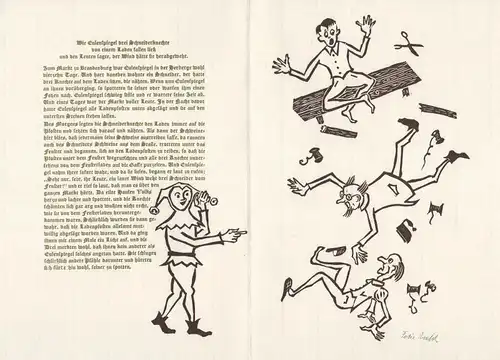 2003 Felix Riedel Original-Linolschnitt zu einer Erzählung Eulenspiegel signiert
