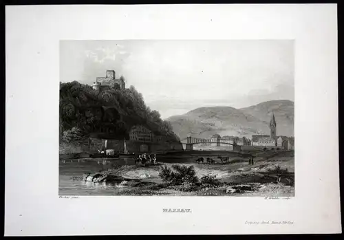 Ca. 1850 Nassau Lahn Burg Ansicht view Stahlstich steel engraving