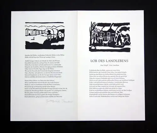 1990 Gottfried Teuber Original-Linolschnitt zu "Lob des Landlebens" signiert