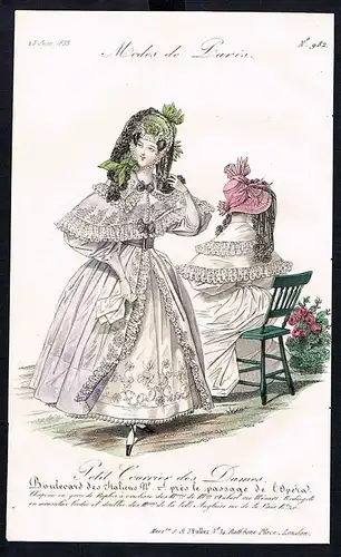 1833  Biedermeier Mode Kupferstich victorian fashion antique print Paris etching