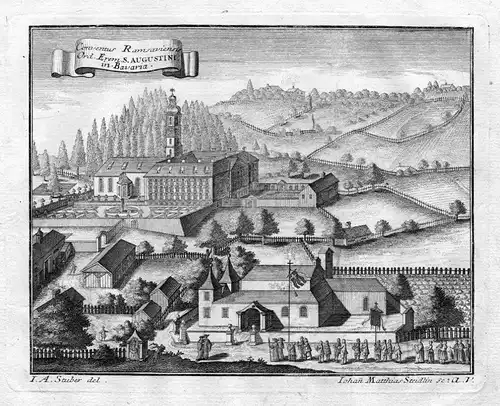 1731 Ramsau Berchtesgaden Augustiner Kloster Kupferstich antique print Steidlin