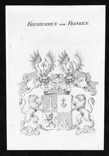 Ca. 1820 Franken Wappen Adel coat of arms Kupferstich antique print heraldry