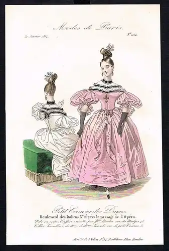 1833  Biedermeier Mode Kupferstich victorian fashion antique print Paris e 61700
