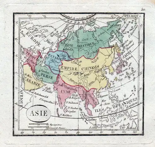 Ca.1800 Asia Asien China Türkiye Persia Arabia Japan India Karte map Kupferstich