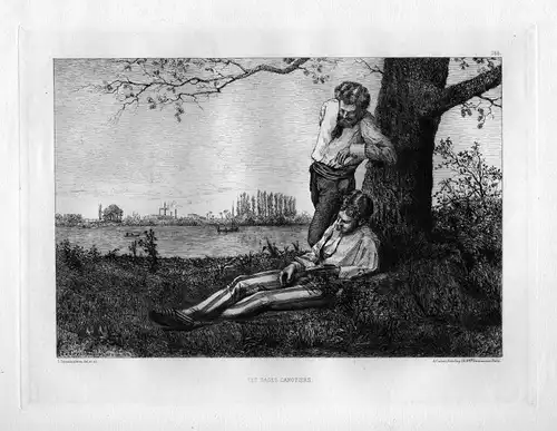 Ca. 1870 Pierre Teyssonnieres Man Männer eau forte gravure etching Radierung