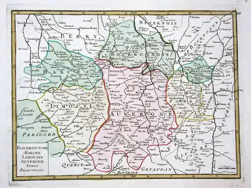 1767 Limousin France gravure carte Karte map Kupferstich antique print Le Rouge