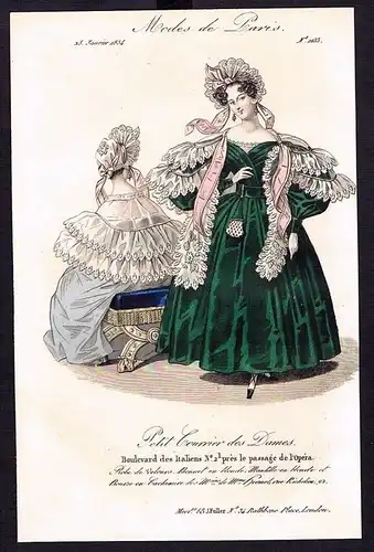 1833  Biedermeier Mode Kupferstich victorian fashion antique print Paris e 61695