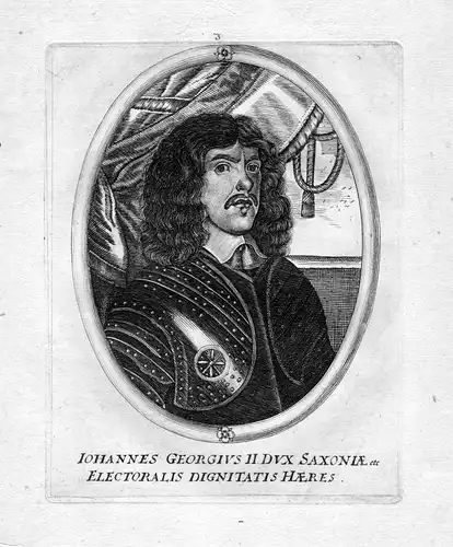 Ca. 1650 Johann Georg II. Sachsen Kurfürst Portrait Kupferstich antique print