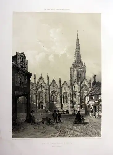 1870 Eglise Notre-Dame de Vitre Bretagne France estampe Lithographie lithograph