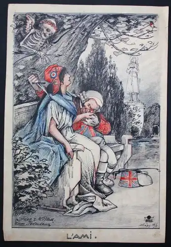 1916 Eugen von Baumgarten Propaganda Zeichnung England Weltkrieg world war