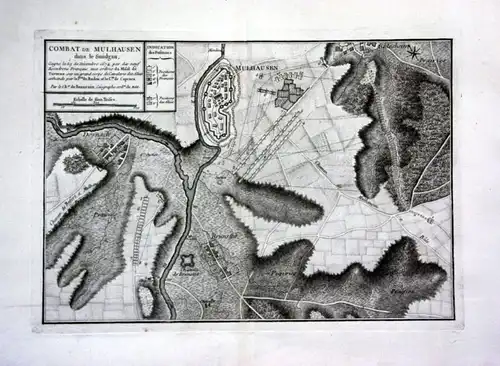 Ca. 1780 Combat de Mulhouse Elsass Alsace gravure Kupferstich Karte map